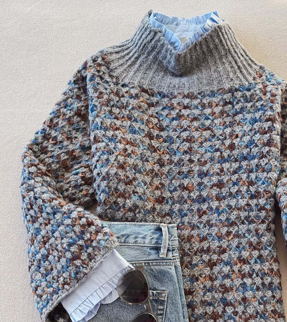 Cosima | Pull Bleu à Manches Longues avec Bloc de Couleur